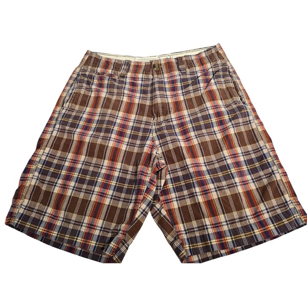 American Eagle Mens Plaid Shorts Size 30 Cotton‎ Casual Flat Front Y2K Vntg. 657